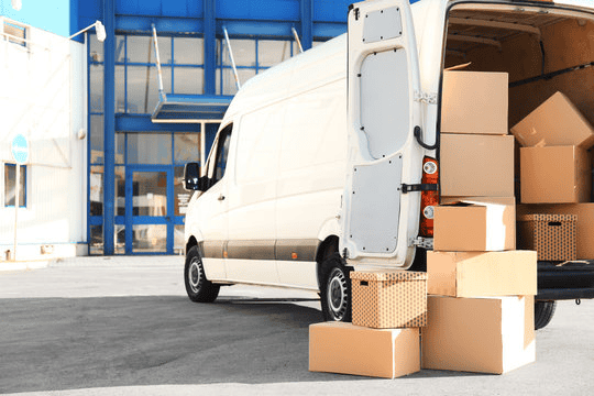 van with boxes